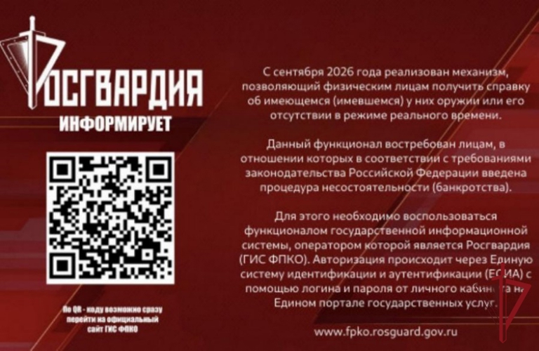 Росгвардия Чукотки информирует о возможности получения  сведений об имеющемся либо ранее учтённом оружии  в дистанционном формате 